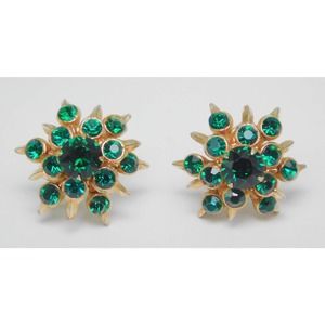 Vintage Green Rhinestone Screw Back Earrings